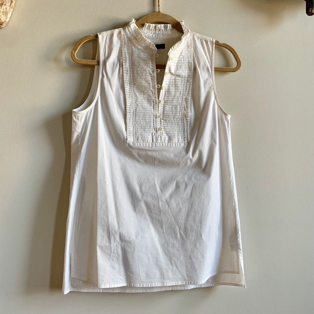 J. Crew White Ruffle Tuxedo Sleeveless Shirt